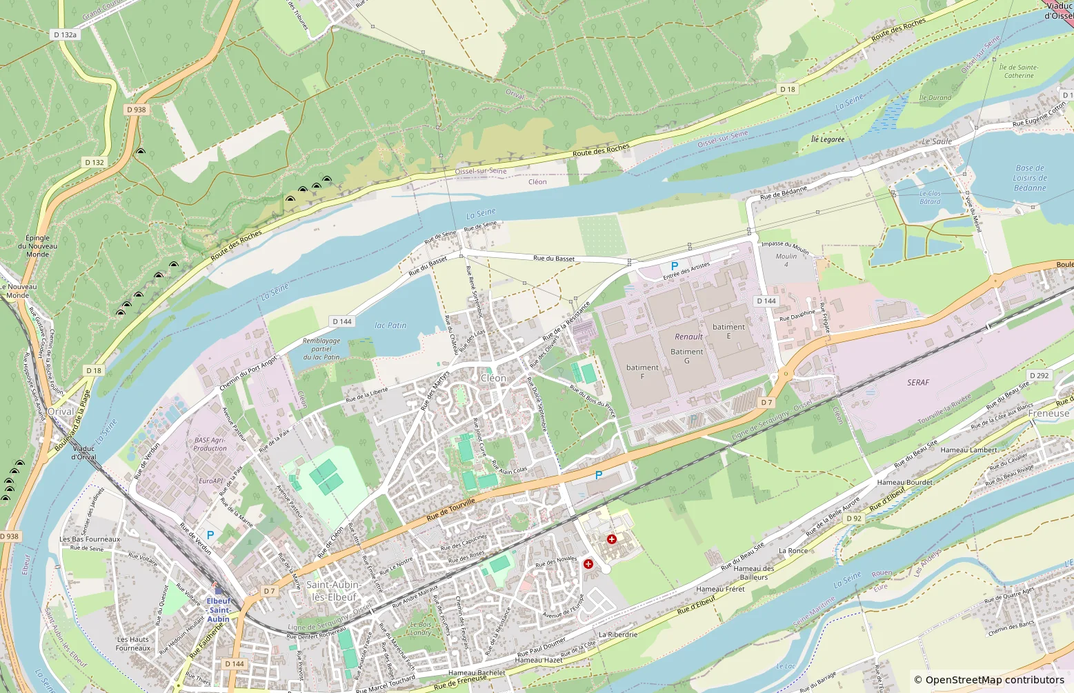 Carte réelle de Cléon et des communes voisines, d’après OpenStreetMap